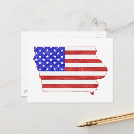 Iowa Map Shaped Patriotic Hawkeye American Flag Briefkaart (Voorkant / Achterkant in situ)