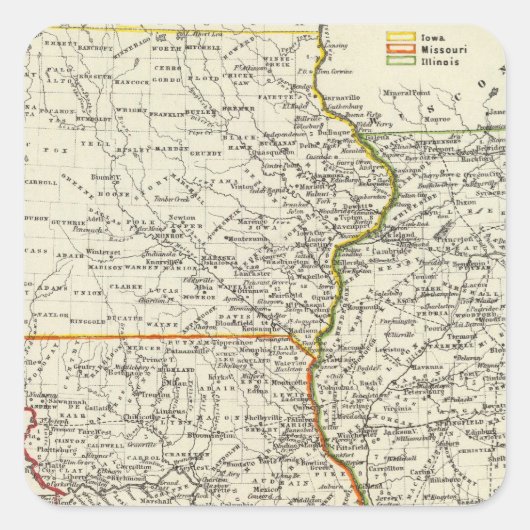 Iowa, Missouri en Illinois Vierkante Sticker (Voorkant)
