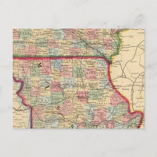 Iowa, Missouri Map door Mitchell Briefkaart (Voorkant)