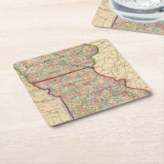 Iowa, Missouri Map door Mitchell Kartonnen Onderzetters (Schuin)