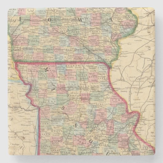 Iowa, Missouri Map door Mitchell Stenen Onderzetter (Voorkant)