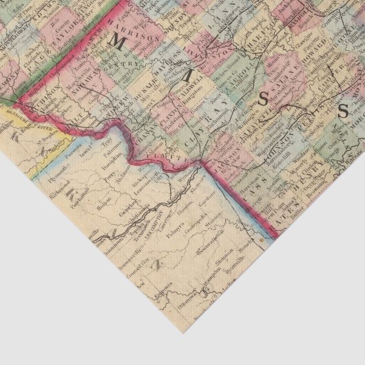 Iowa, Missouri Map door Mitchell Tissuepapier (Detail)