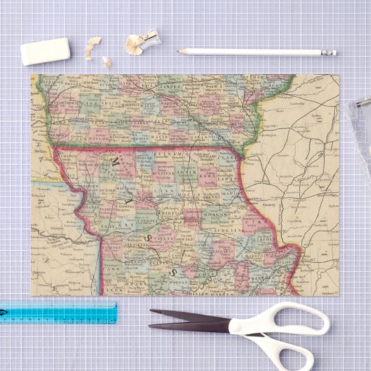 Iowa, Missouri Map door Mitchell Tissuepapier (Craft)