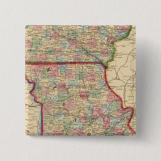 Iowa, Missouri Map door Mitchell Vierkante Button 5,1 Cm (Voorkant)