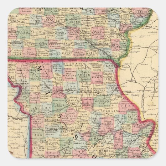 Iowa, Missouri Map door Mitchell Vierkante Sticker (Voorkant)