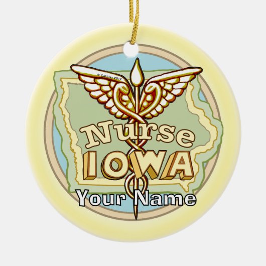 Iowa Nurse Caduceus  Keramisch Ornament (Voorkant)