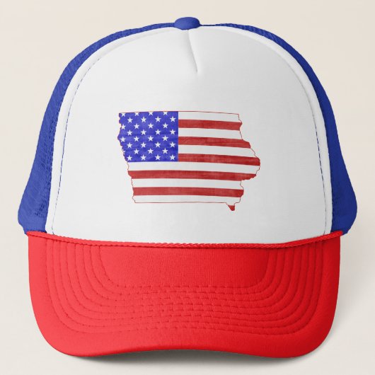 Iowa Patriotic State Shaped American Flag Trucker Pet (Voorkant)
