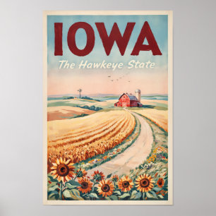 Iowa Platteland Illustratie Reis Kunst Vintage Poster