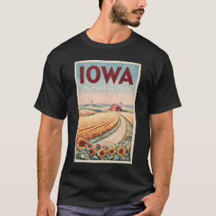 Iowa Platteland Illustratie Reis Kunst Vintage T-shirt