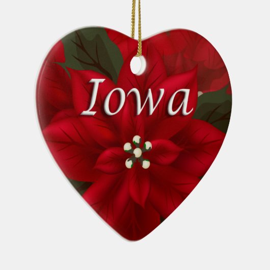 Iowa Red Poinsettia Heart Keepomwille Ornament (Rechts)