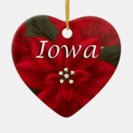 Iowa Red Poinsettia Heart Keepomwille Ornament