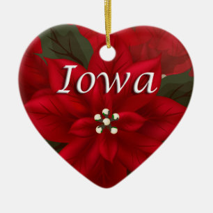 Iowa Red Poinsettia Heart Keepomwille Ornament