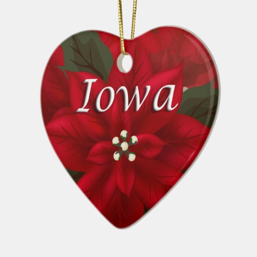 Iowa Red Poinsettia Heart Keepomwille Ornament (Links)