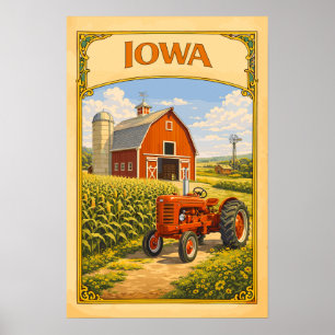 Iowa Rode Schuur en Klassieke Tractor Vintage Poster