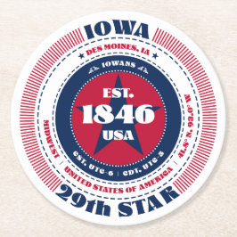 Iowa rood wit blauw typografie ronde kartonnen onderzetter