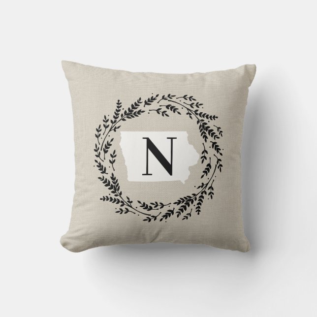 Iowa Rustic Wreath Monogram Sierkussen (Voorkant)