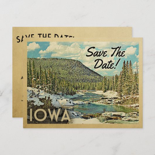 Iowa Save the Date Mountains River Snow Aankondigingskaart (Voorkant / Achterkant)