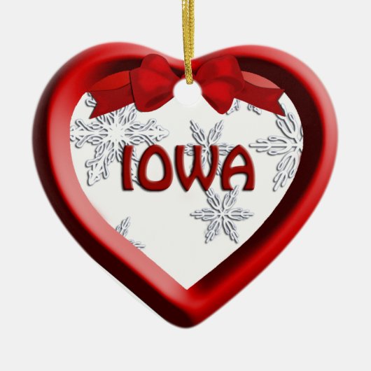 Iowa Snowflake Heart-kerstversiering Keramisch Ornament (Voorkant)