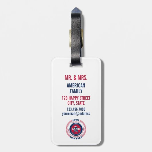 Iowa staat gepersonaliseerde gift Bagagelabel (Achterkant verticaal)