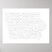Iowa-staatskaart met contouren en namen poster (Voorkant)