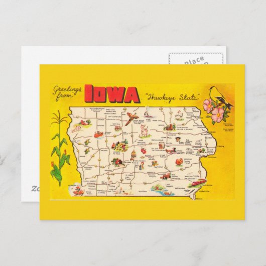 Iowa State Map Briefkaart (Voorkant / Achterkant)