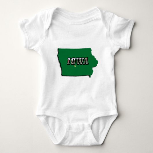 Iowa State Map Groene Omtrek & Fototekst Baby Romper (Voorkant)