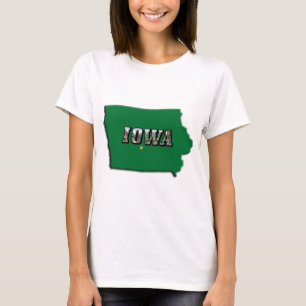 Iowa State Map Groene Omtrek & Fototekst Vrouwen T-shirt