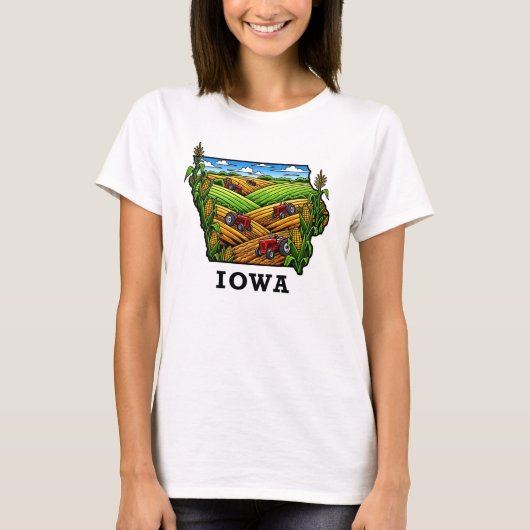 Iowa State Tattoo Style Cornfields Landbouwgrond T-shirt (Voorkant)