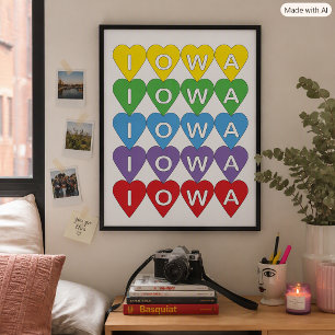 Iowa trots Pride Kleurrijke Harten, Staatstrots Ca Poster