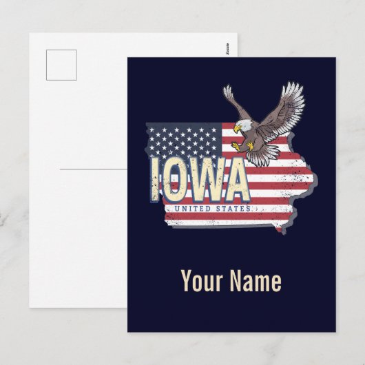 Iowa United States Retro State Map  USA Feestdagenkaart (Voorkant / Achterkant)