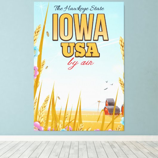 Iowa USA de Cartoon van de Hawkeye staat. Canvas Afdruk (Insitu (Houten vloer))