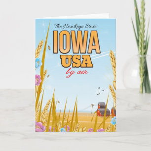 Iowa USA "De Haviksoog-staat"Cartoon reisposter. Feestdagen Kaart
