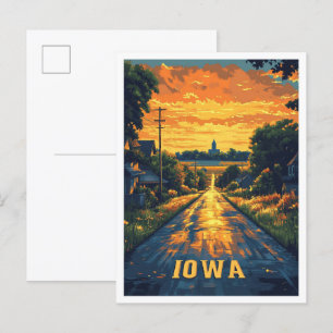 Iowa USA Kunst Vintage Illustratie Reizen Briefkaart