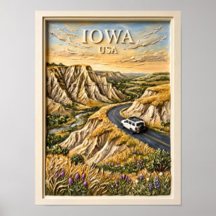 Iowa USA Roadtrip Vintage Loess Hills Natuur Kunst Poster