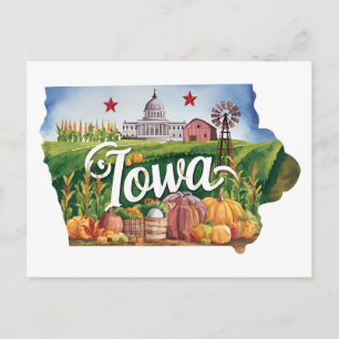 Iowa USA Staat Vorm Vintage Boerderij Oogst Briefkaart