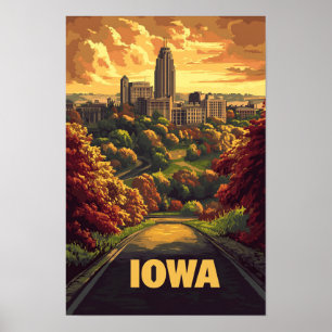 Iowa USA Vintage Illustratie Reizen Poster