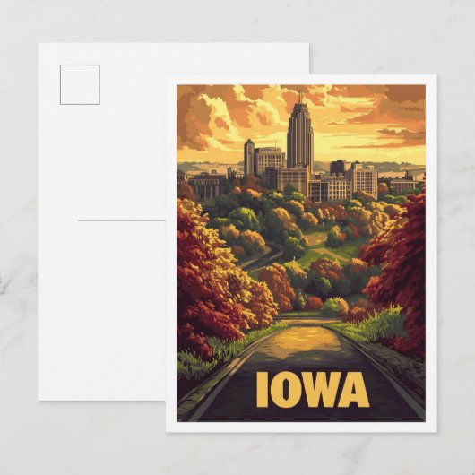 Iowa USA Vintage Illustration Travel Briefkaart (Voorkant / Achterkant)