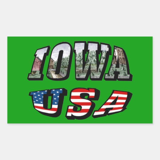 Iowa Verenigde Staten Vlag & Staat Foto Tekst Rechthoekige Sticker (Voorkant)