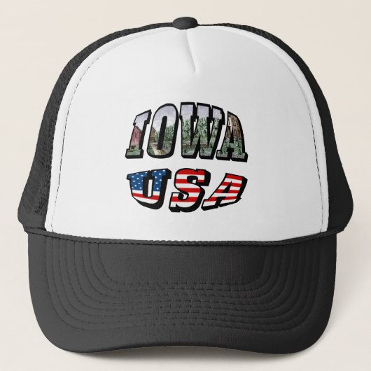 Iowa Verenigde Staten Vlag & Staat Foto Tekst Trucker Pet (Voorkant)