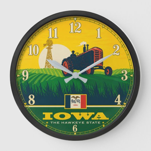 Iowa Wall Clock – Hawkeye State Farm Tractor Grote Klok (Voorkant)