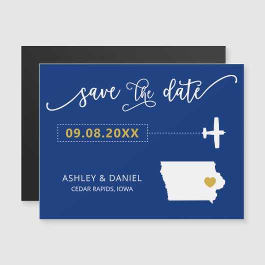 Iowa Wedding Save the Date Card, Map Magnetische Uitnodiging (Voorkant / Achterkant)