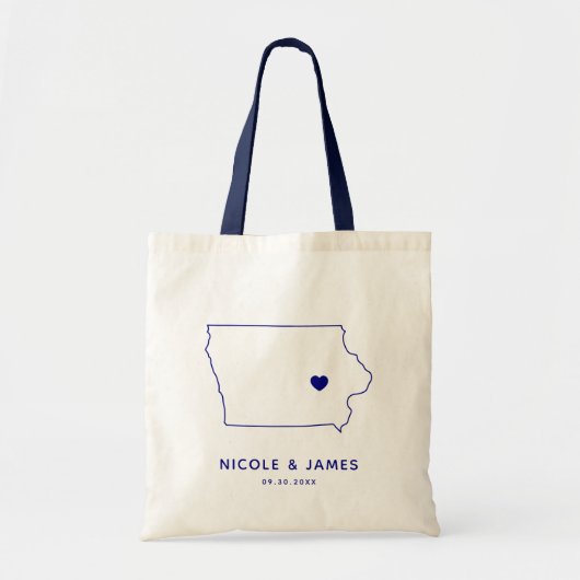 Iowa Wedding Welcome Bag Tas, Navy Blue Map Tote Bag (Voorkant)