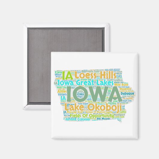 Iowa Word Cloud Magneet (Voorkant / Achterkant)