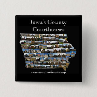 iowacountiesblack, Iowa's County Courthouses, w... Vierkante Button 5,1 Cm