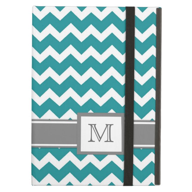 iPad aangepaste monogram grijze Blauwgroen Chevron Air Hoesje (Voorkant Gesloten)