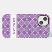iPad Aangepaste naam Paars Quatrefoil Patroon iPhone Hoesje (Achterkant horizontaal)