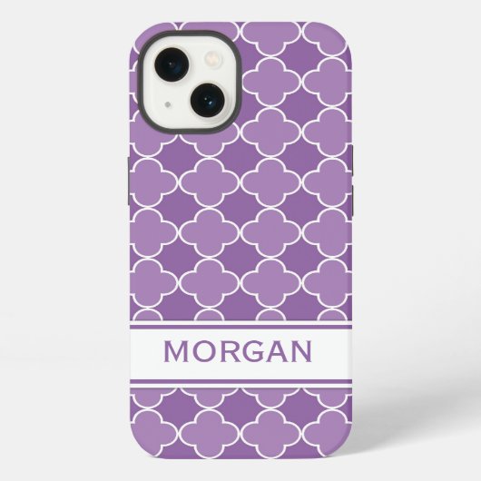 iPad Aangepaste naam Paars Quatrefoil Patroon iPhone Hoesje (Achterkant)