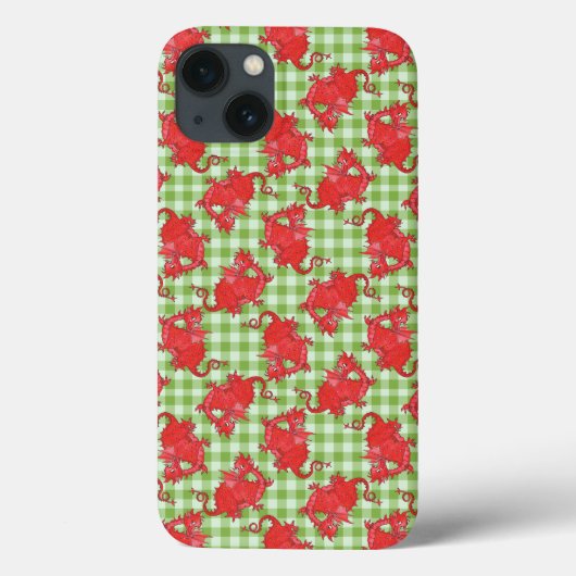iPad Air Case : Rode Draken op Groene Gingham (Achterkant)