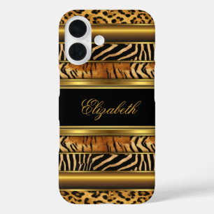 iPad Elegante Klasse Goud Gemengde Dierenprint iPhone 16 Hoesje