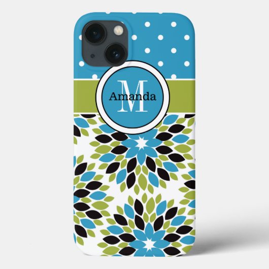 ipad mini hoesje | Floral, Stippen | Blauw, groen (Achterkant)